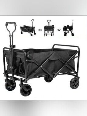 rave Black Foldable Wagon Cart with Handle, New In Box